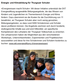 Energie- und Klimabildung für Thurgauer Schulen